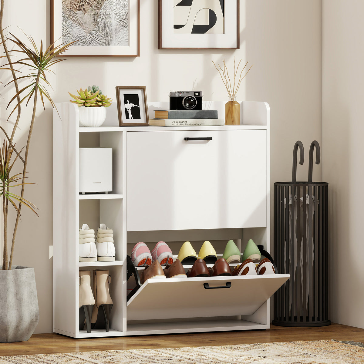 Shoe Cabinet with 2 Flip Drawers – 33"W x 36"H