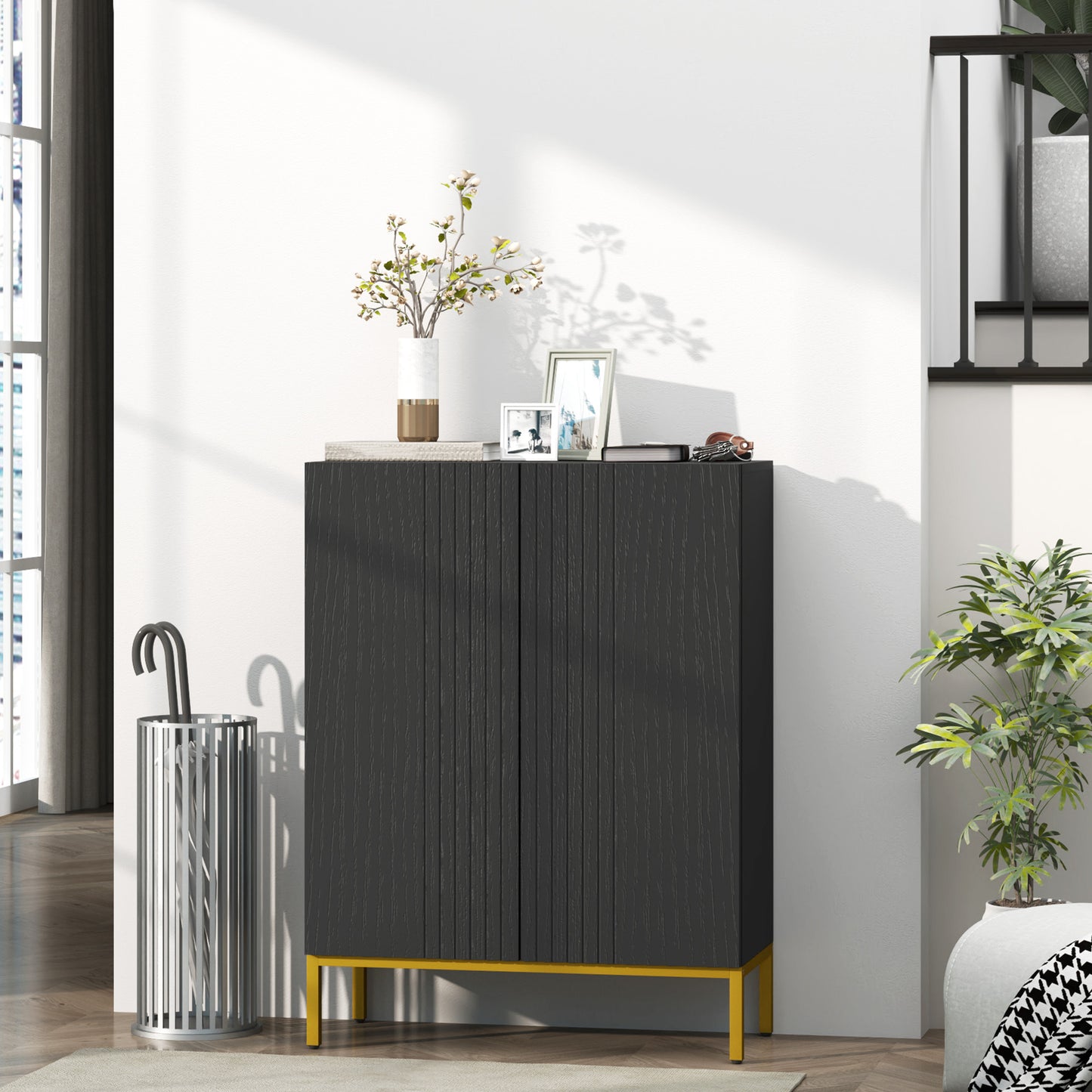 HOMCOM Black Shoe Storage Cabinet with Adjustable Shelves, Soft-Close Hinges, 15-20 Pair Capacity