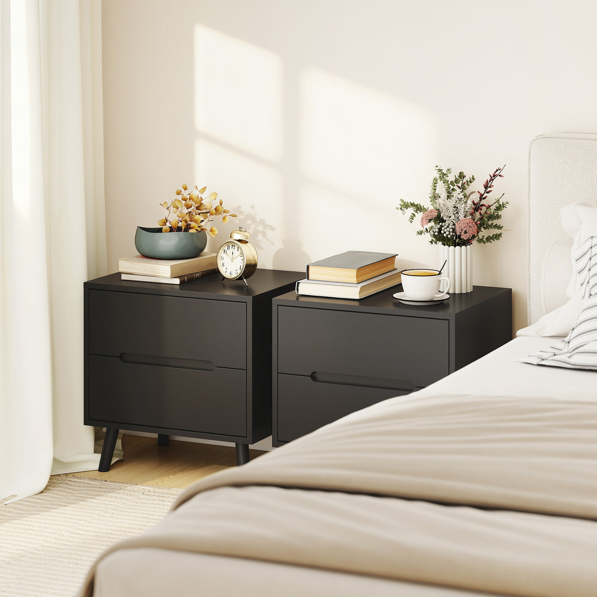 2-Drawer Nightstands with Solid Wood Legs, Set of 2 – 20"W x 20"H