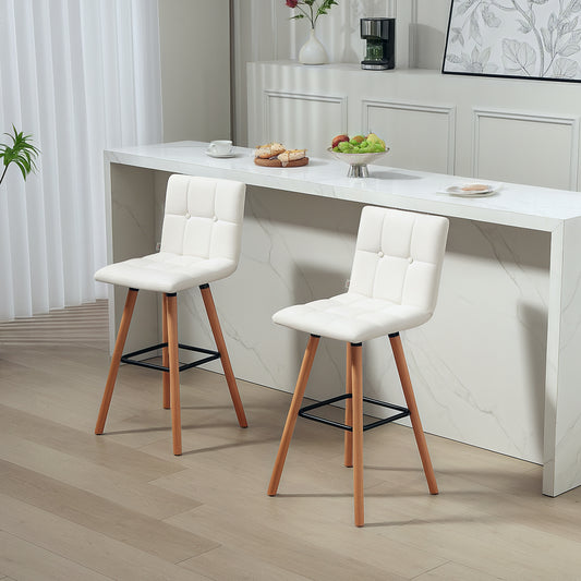 Stylish Upholstered Modern Kitchen Bar Stools Set of 2, Solid Wood Legs