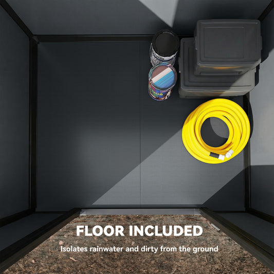 4' x 3' Plastic Garden Shed with Floor, Outdoor Small Shed with Lockable Door, Window and Vent