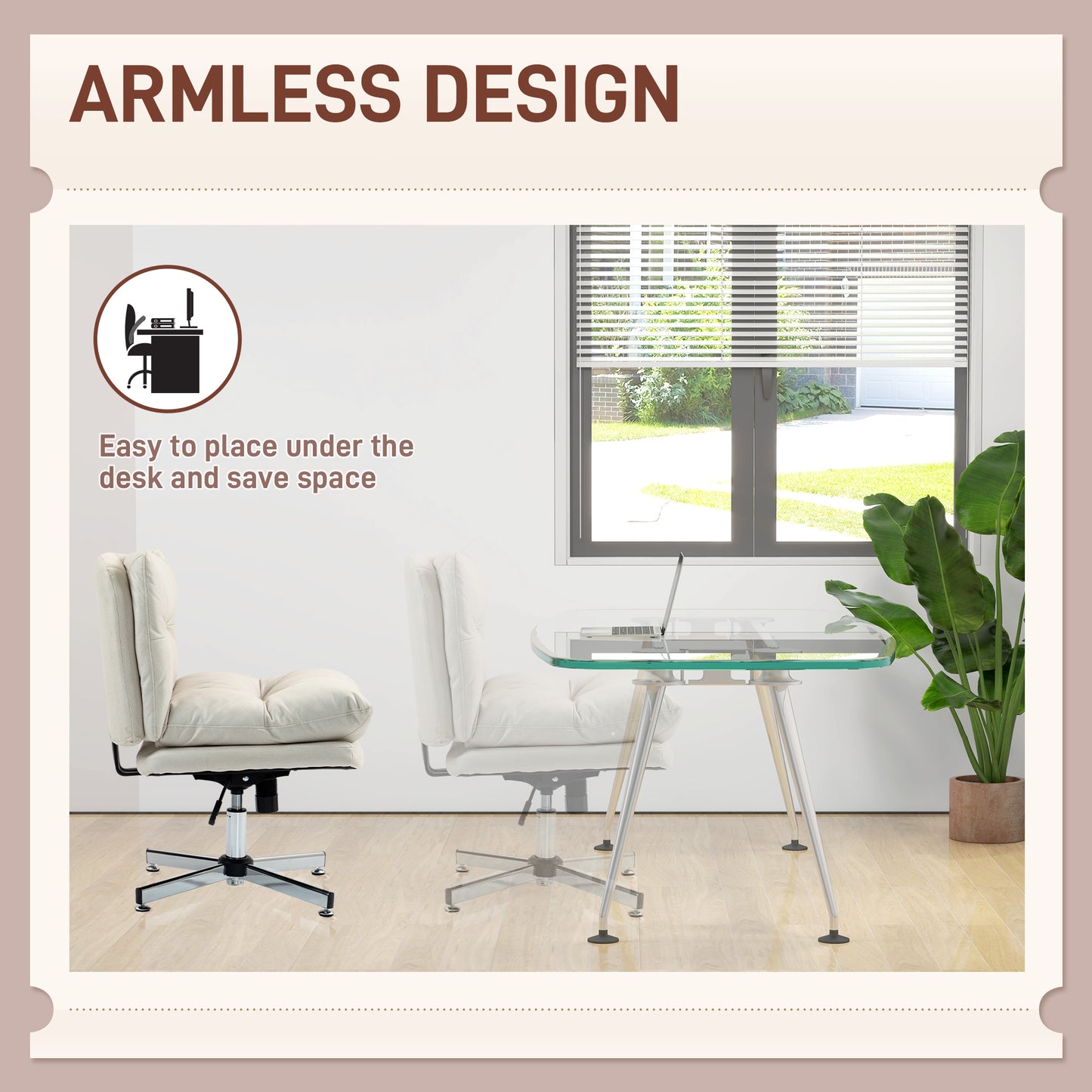HOMCOM Armless Criss Cross Office Chair: Adjustable Height, Tilt, Swivel, Cushioned