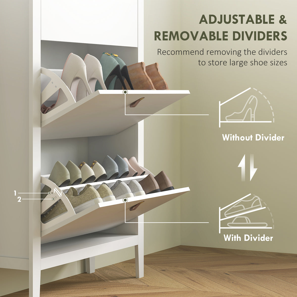 Narrow Shoe Cabinet with 3 Flip Drawers – 31"W x 52"H