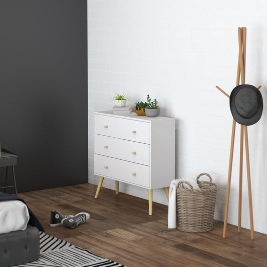 HOMCOM 3 Drawer Dresser with Wooden Legs for Modern Living Space