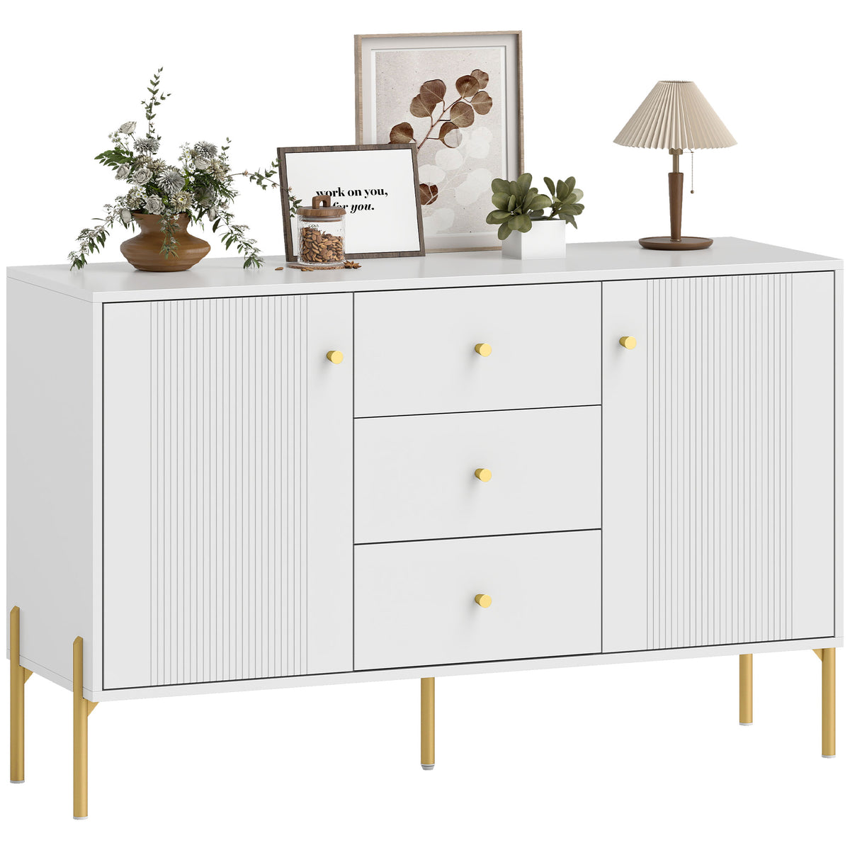 Modern Sideboard with 3 Soft-Close Drawers and 2 Adjustable Shelves – 47"W x 30"H