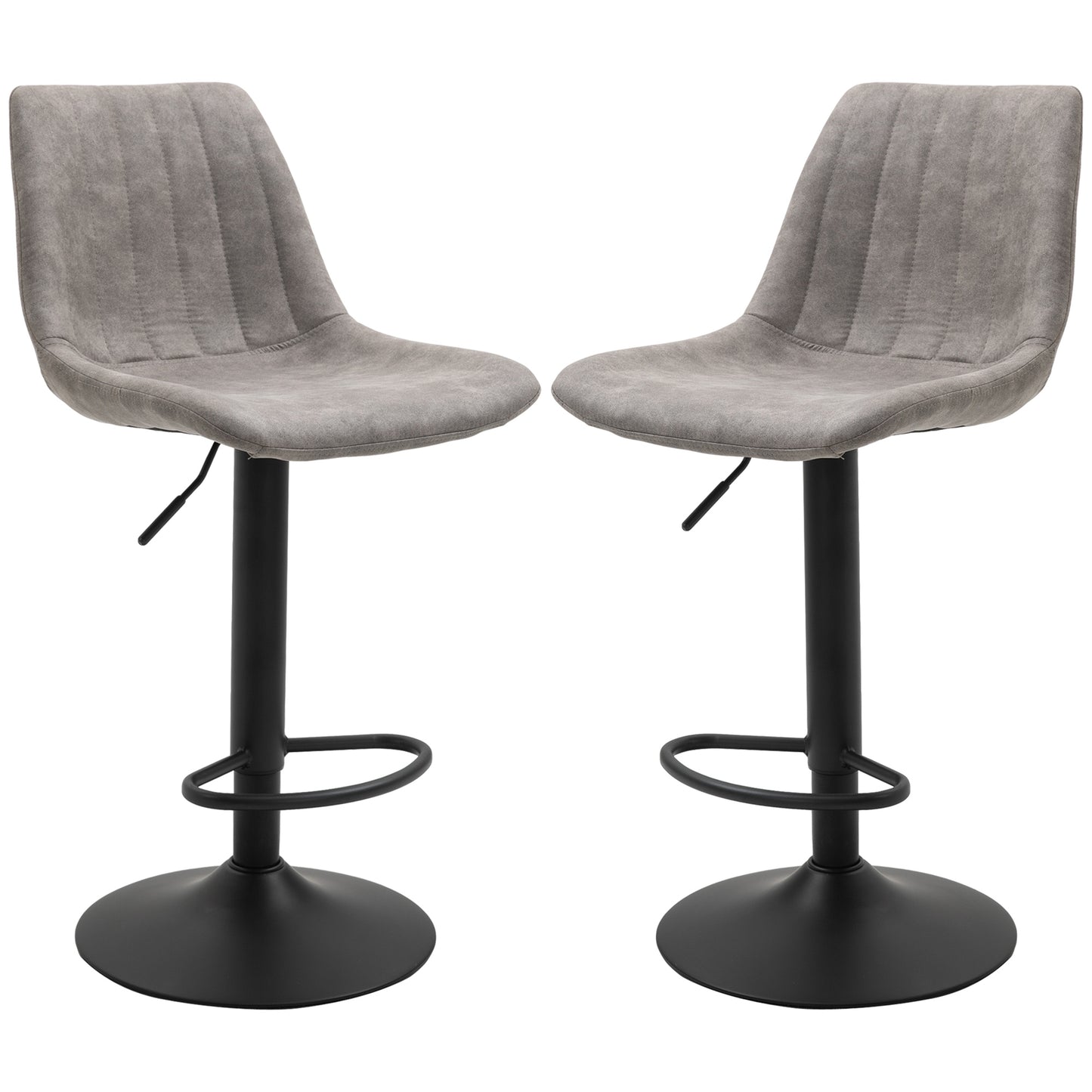 HOMCOM Adjustable Swivel Bar Stools Set of 2, Upholstered Grey Leathaire with Backrest