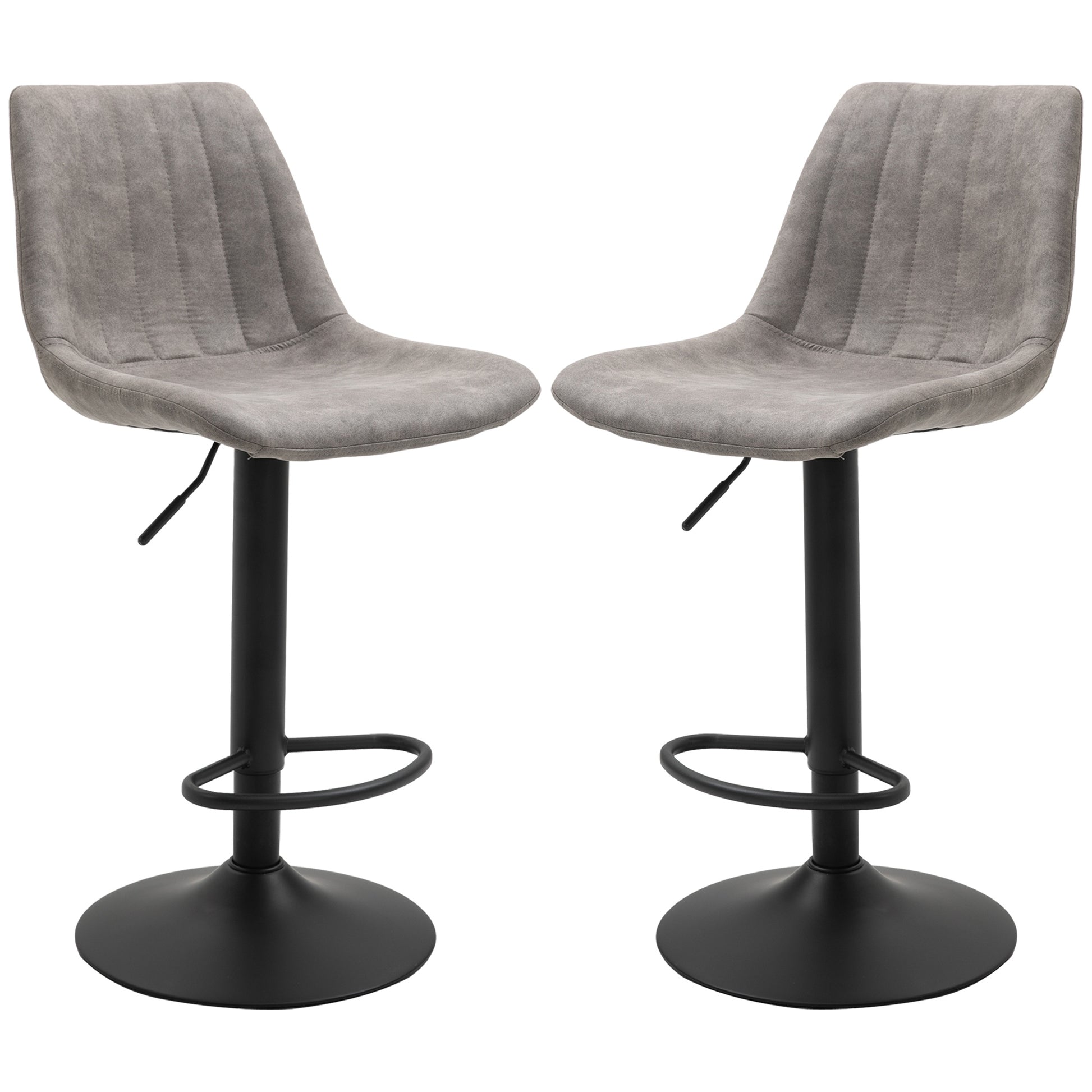 HOMCOM Adjustable Swivel Bar Stools Set of 2, Upholstered Grey Leathaire with Backrest