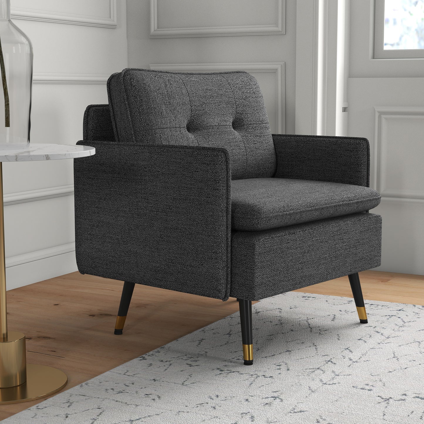 HOMCOM Modern Upholstered Accent Armchair with Tufted Back & Steel Legs