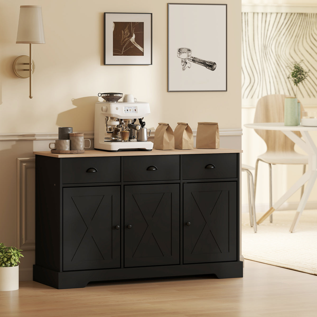 Farmhouse Sideboard with 3 Barn Doors and 3 Drawers – 47"W x 30"H