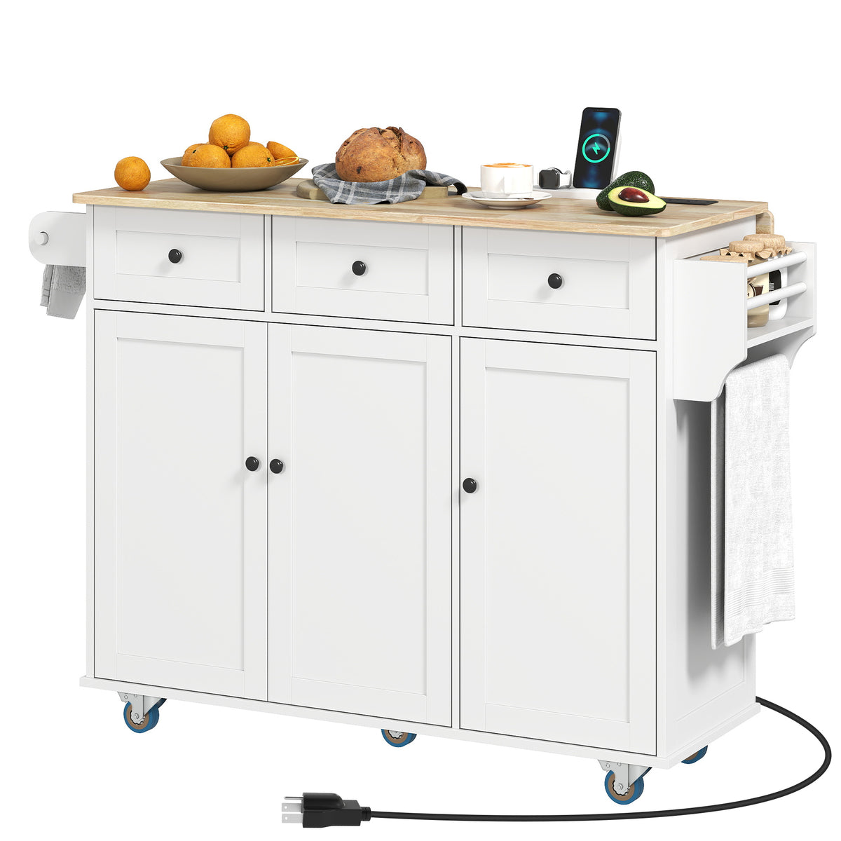 Kitchen Island on Wheels with Drop Leaf – 53"W x 37"H
