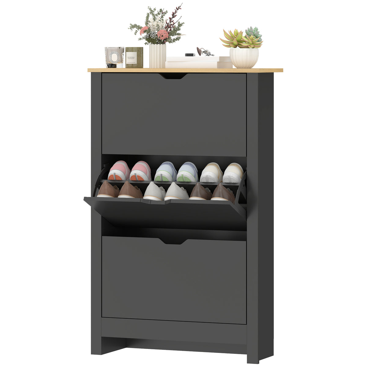 Shoe Storage Cabinet with 3 Flip Drawers – 28"W x 44"H