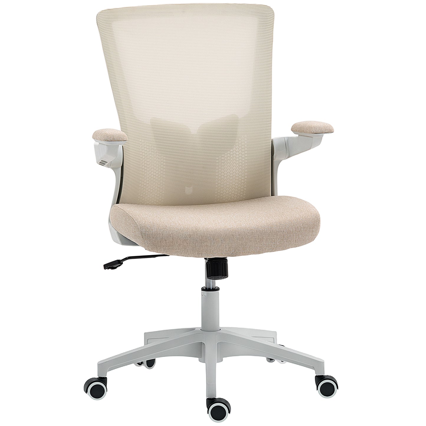 HOMCOM Ergonomic Swivel Desk Chair: Adjustable Lumbar, Flip-up Armrests, Wheels, Beige