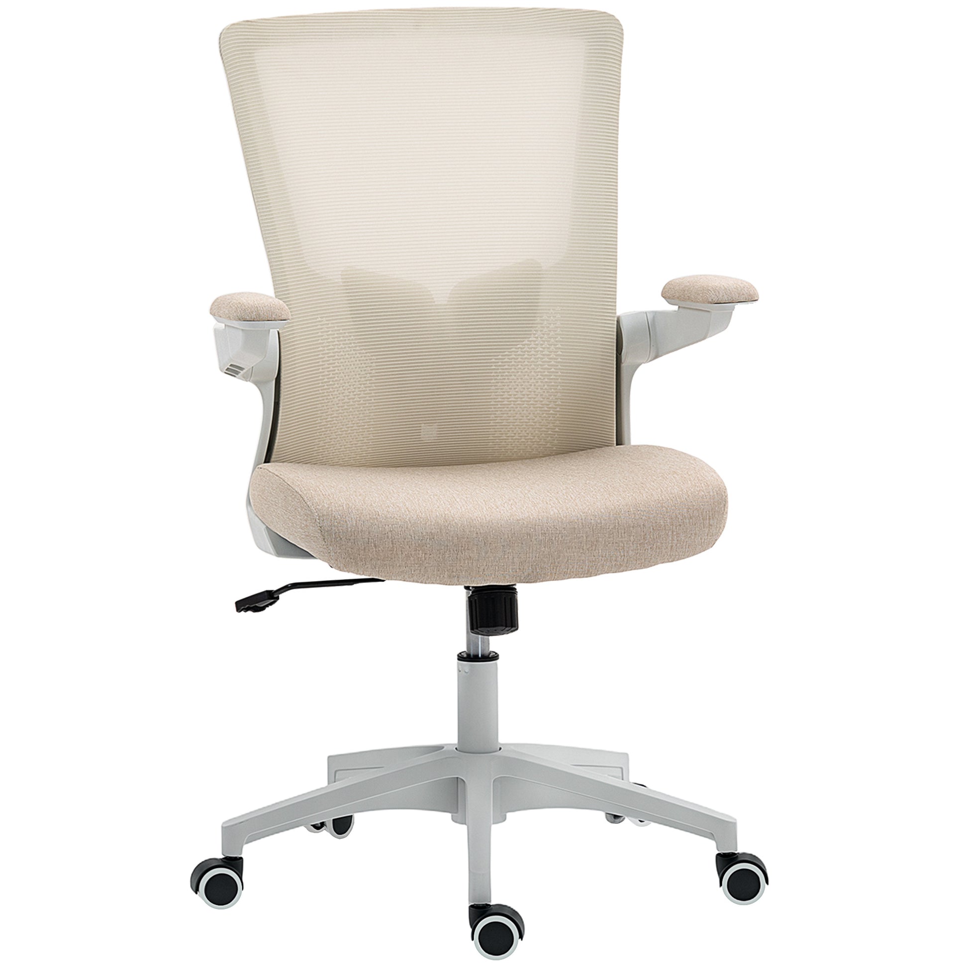 HOMCOM Ergonomic Swivel Desk Chair: Adjustable Lumbar, Flip-up Armrests, Wheels, Beige