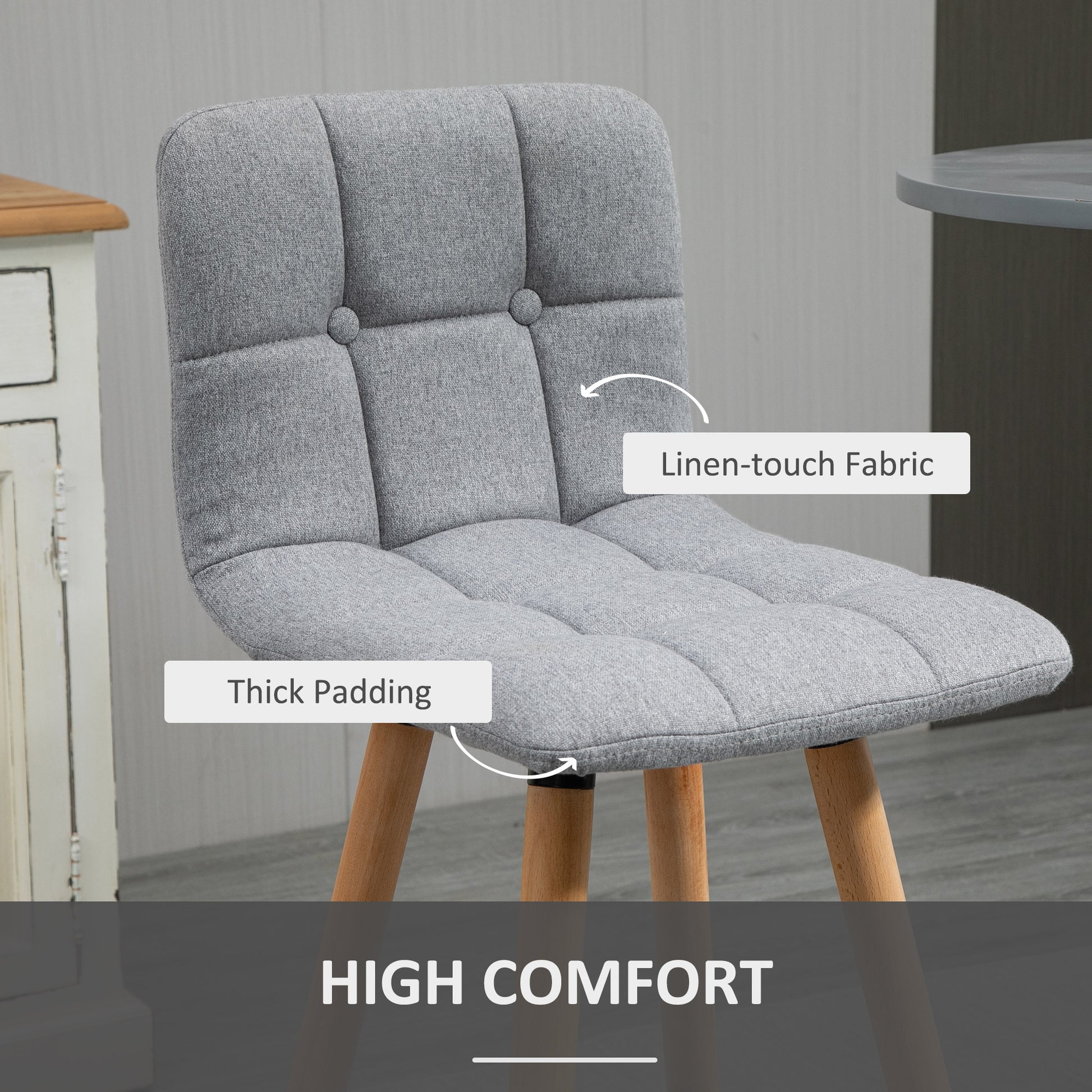 HOMCOM Modern Grey Upholstered Bar Stools Set of 2