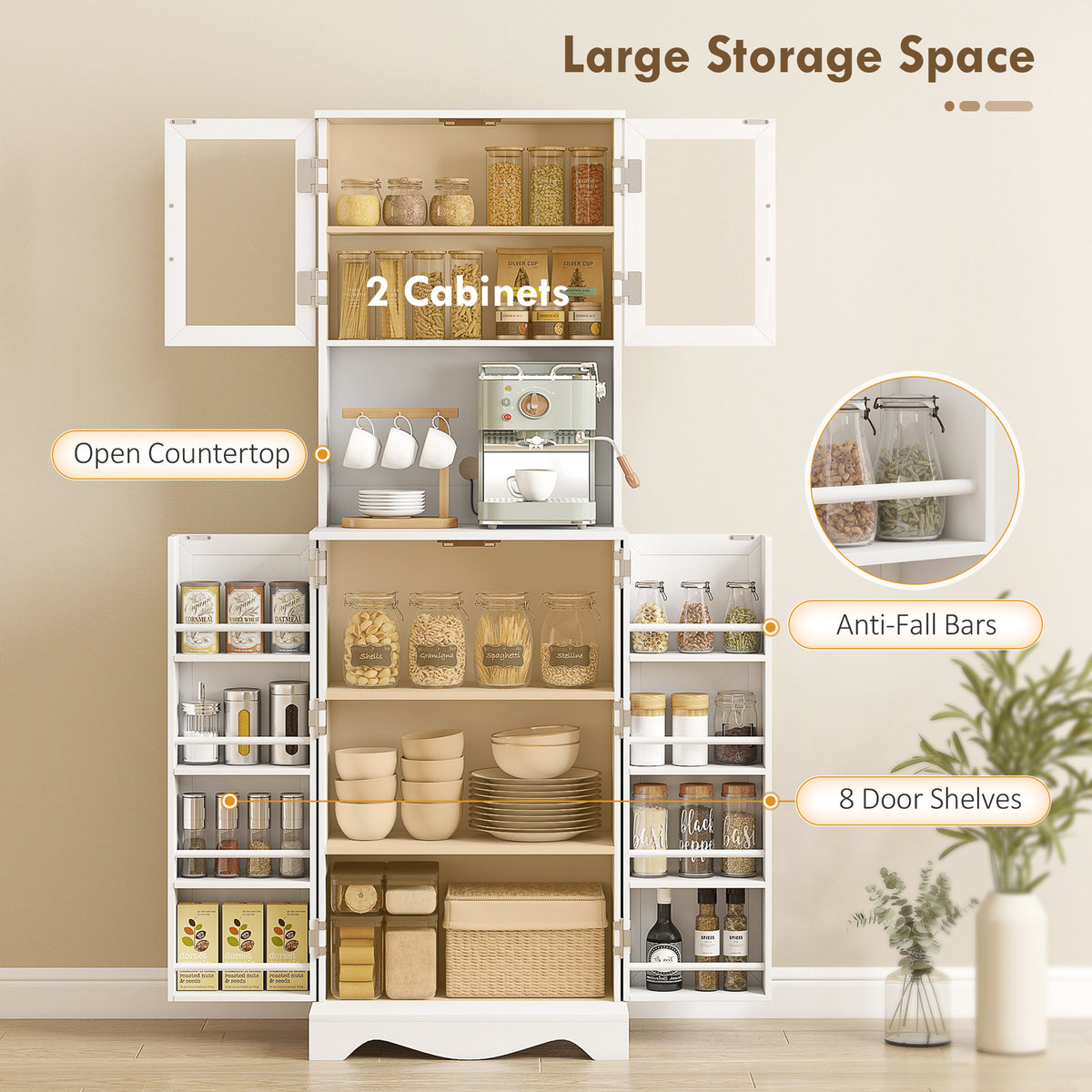 Kitchen Pantry Cabinet with 8 Door Shelves – 24"W x 71"H