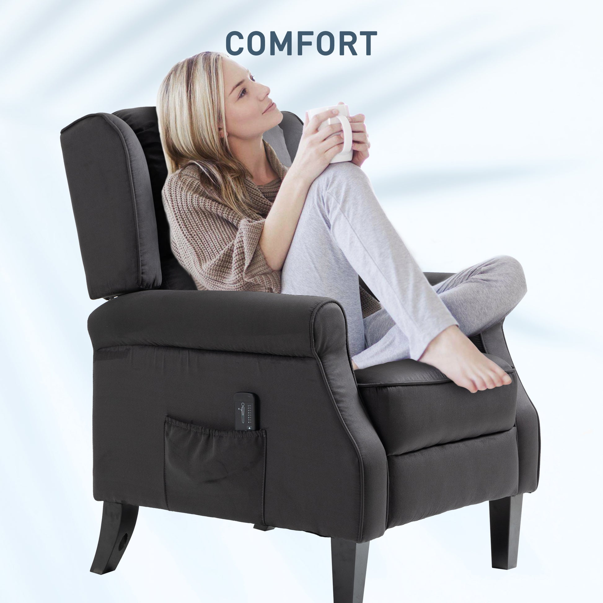 HOMCOM Black Massage Recliner Chair with Extendable Footrest, Remote Control, Side Pocket
