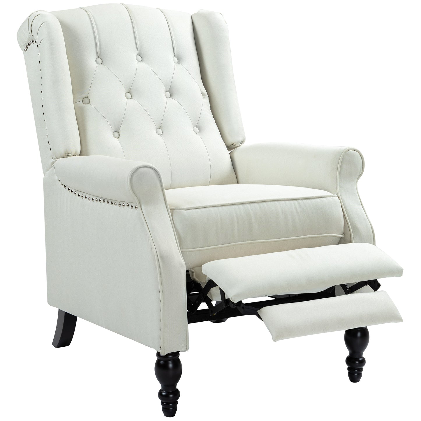 HOMCOM Cream White Wingback Recliner Chair with Button Tufted Footrest