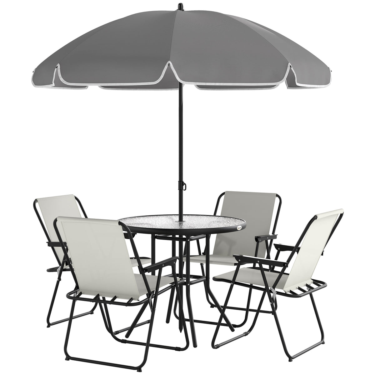 6 Pieces Patio Dining Set with Umbrella, Patio Furniture Set with Folding Chairs, Glass Table for Garden Backyard