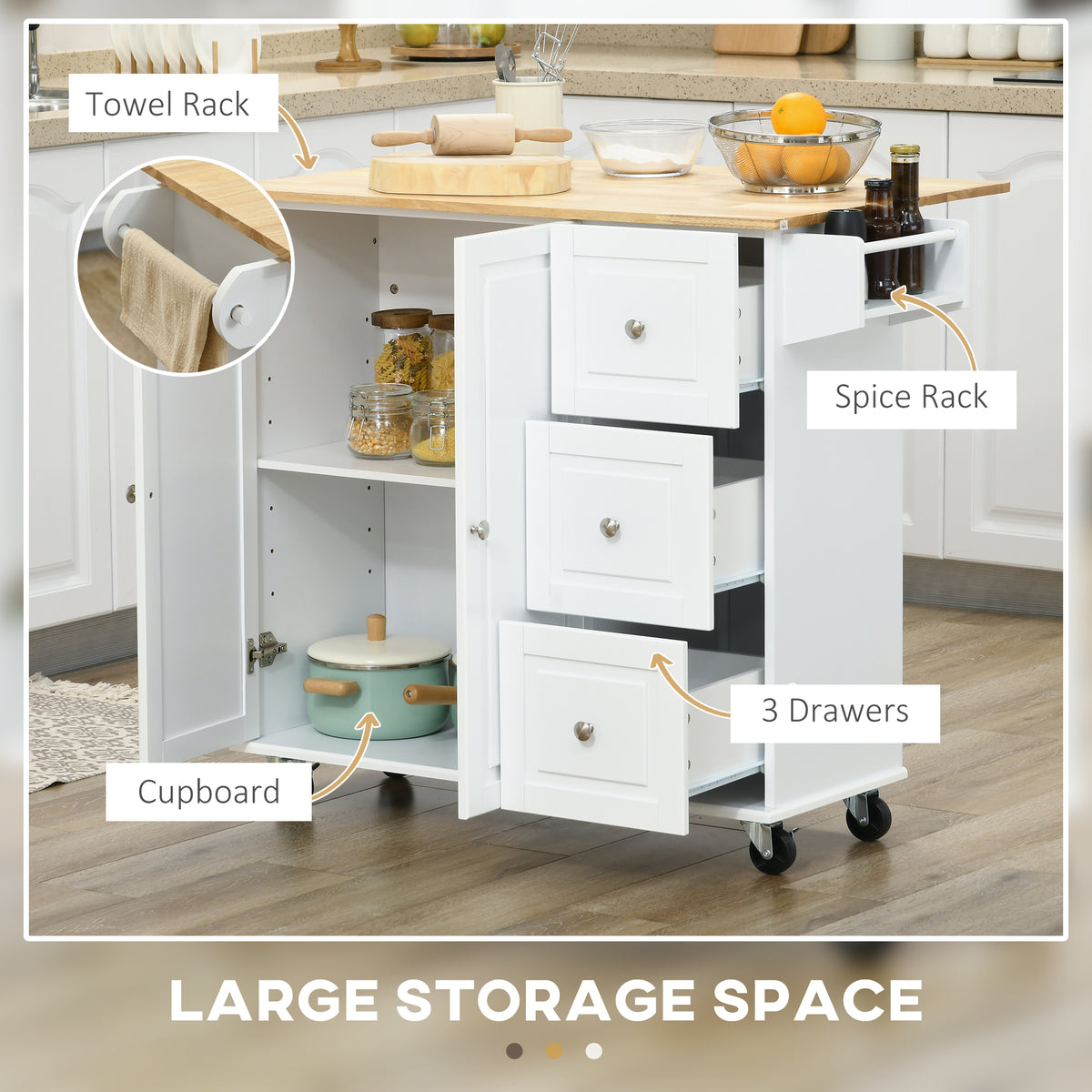 Kitchen Cart with Drop Leaf – 45"W x 36"H