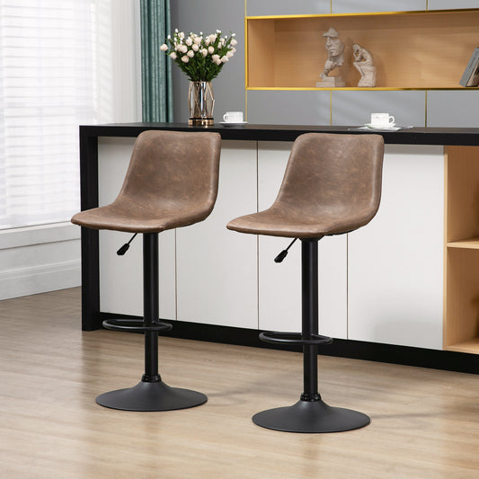 Retro Faux Leather Adjustable Swivel Counter Stools, Set of 2, Coffee Brown