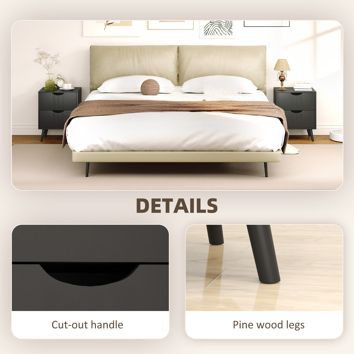 2-Drawer Nightstands with Pine Wood Legs, Set of 2 – 16"W x 20"H