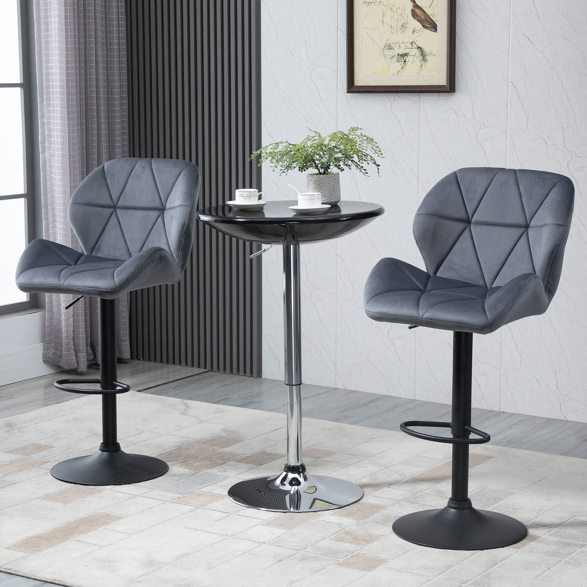HOMCOM Grey Fabric Adjustable Swivel Armless Bar Stools Set of Two