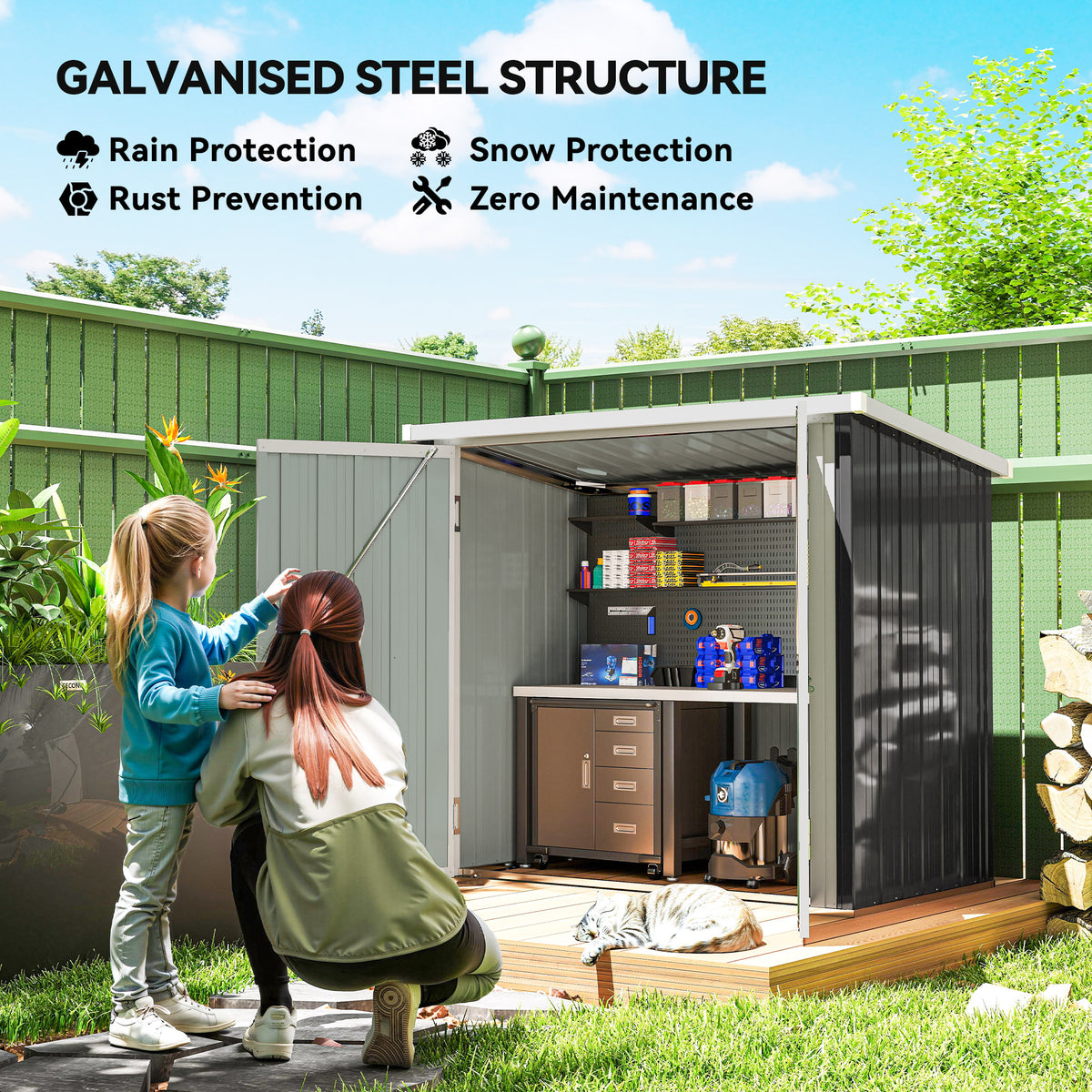 5x3 Lean to Shed with Lockable Door, Durable Metal Shed for Garden, Patio, Lawn