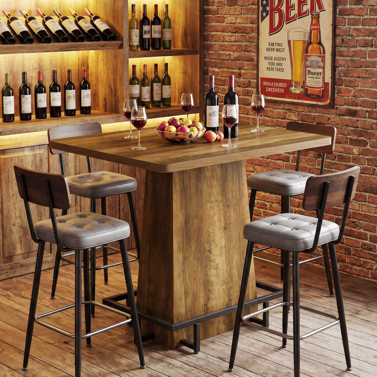 47" Bar Table, Rustic Industrial Pub Table with Footrest for Kitchen Bar Restaurant