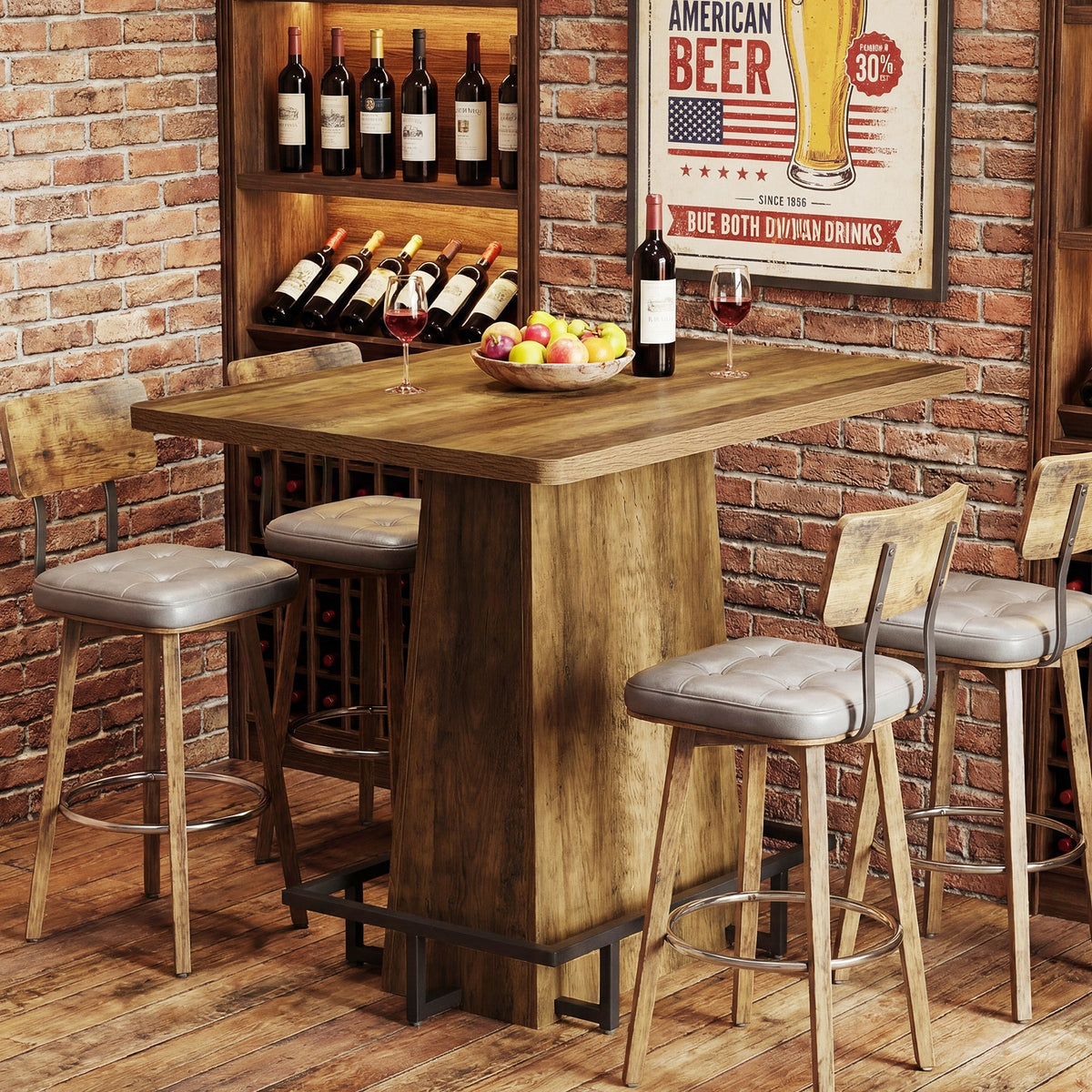 47" Bar Table, Rustic Industrial Pub Table with Footrest for Kitchen Bar Restaurant