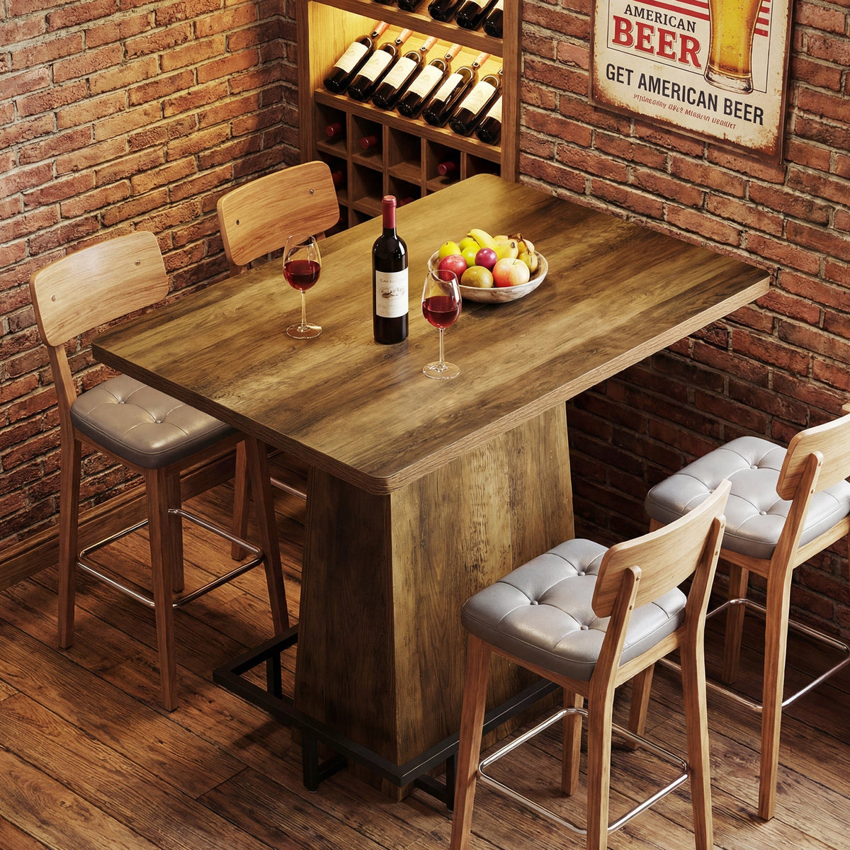 47" Bar Table, Rustic Industrial Pub Table with Footrest for Kitchen Bar Restaurant