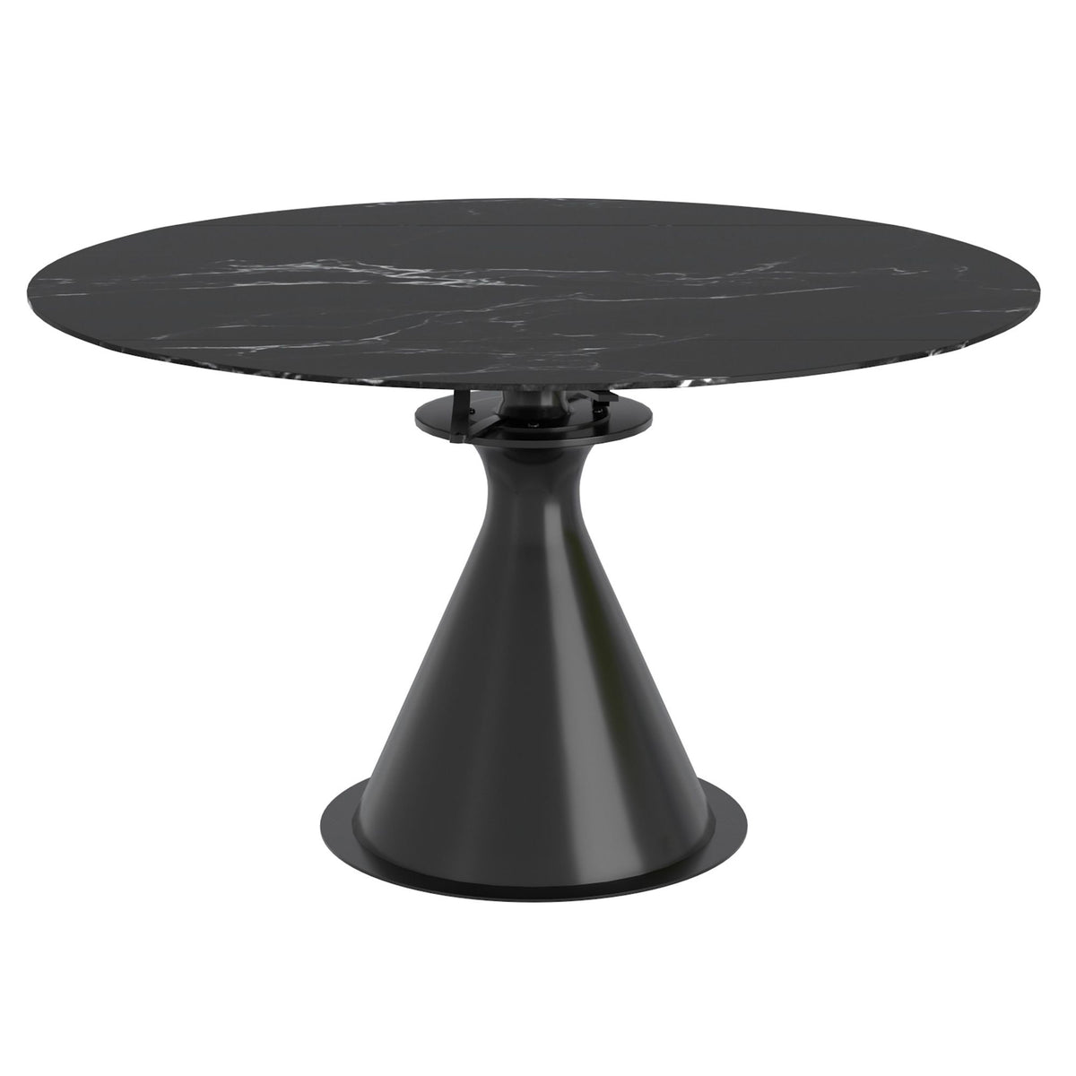 Sintered Stone Round Dining Table with Extension, 51" in Black and Black
