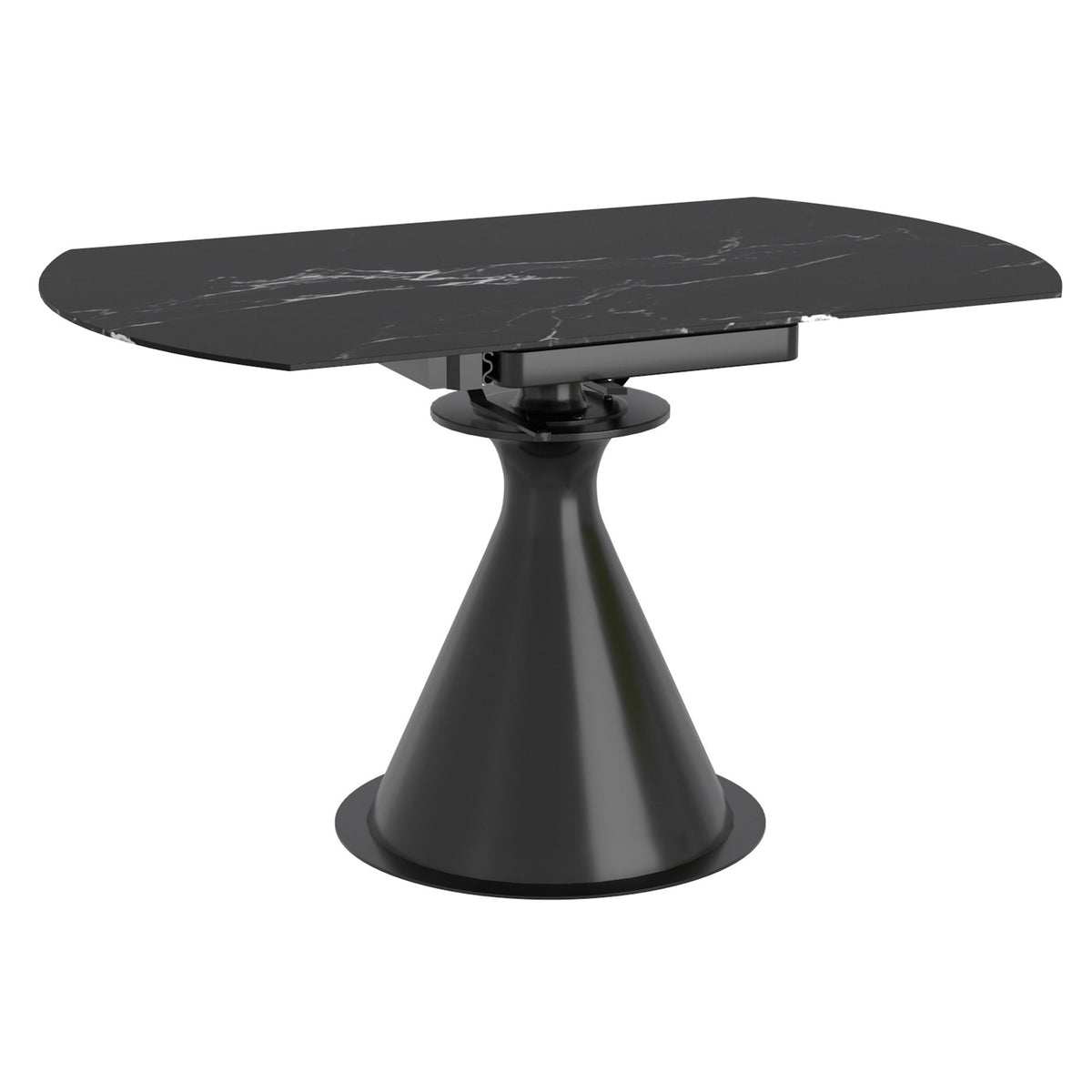 Sintered Stone Round Dining Table with Extension, 51" in Black and Black