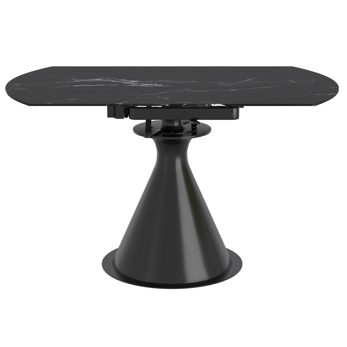 Sintered Stone Round Dining Table with Extension, 51" in Black and Black