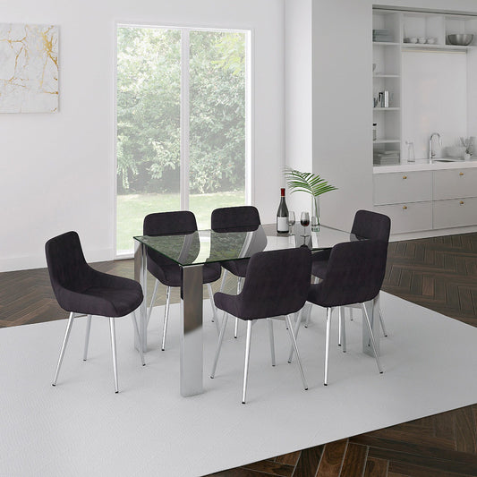 Glass Rectangular Dining Table, 55" in Stainless Steel