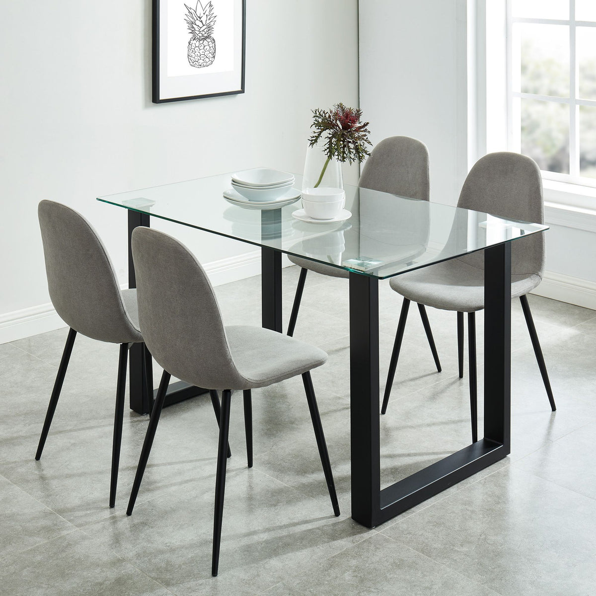 Glass Rectangular Dining Table, 55" in Black