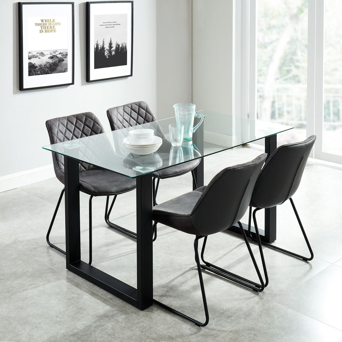 Glass Rectangular Dining Table, 55" in Black