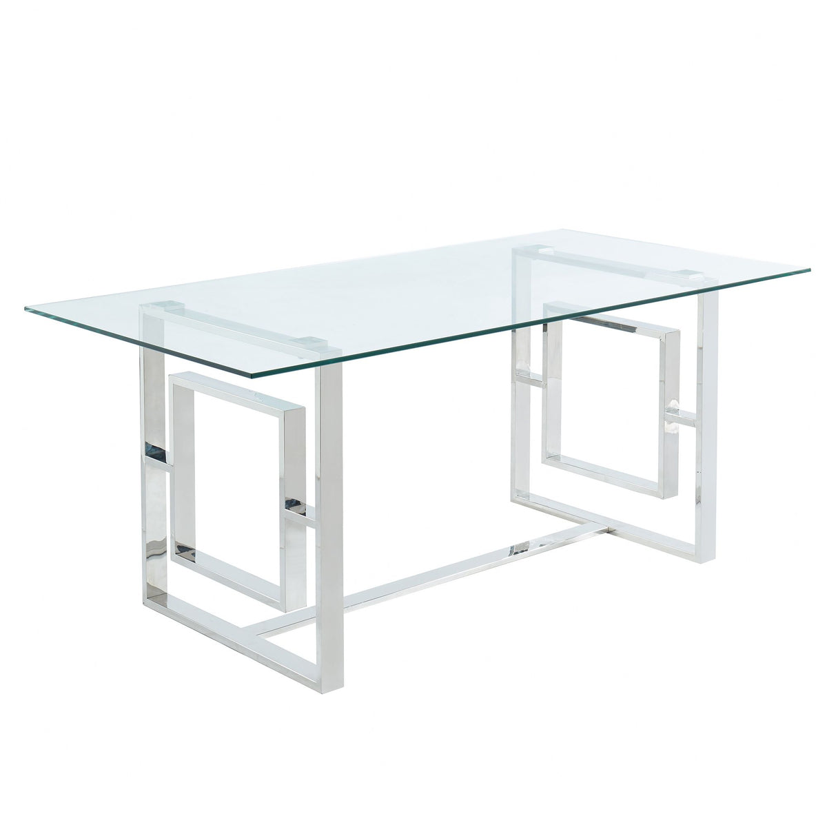 Glass Rectangular Dining Table, 71" in Silver