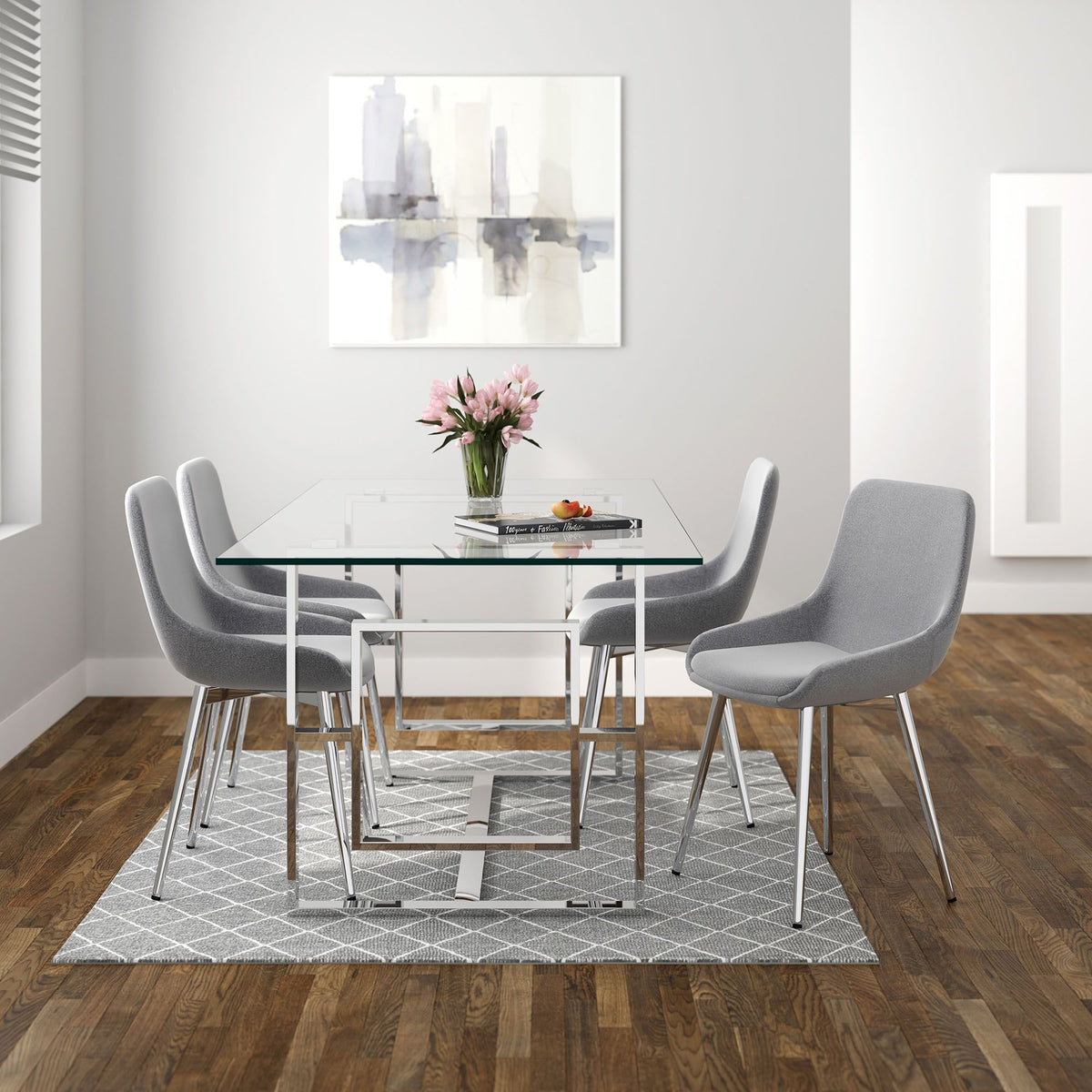 Glass Rectangular Dining Table, 71" in Silver