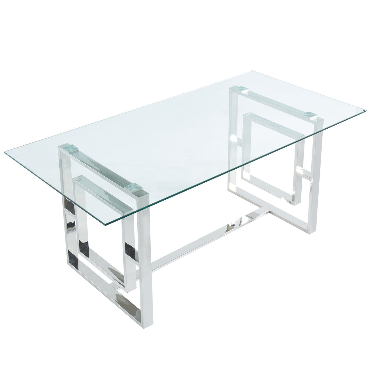 Glass Rectangular Dining Table, 71" in Silver