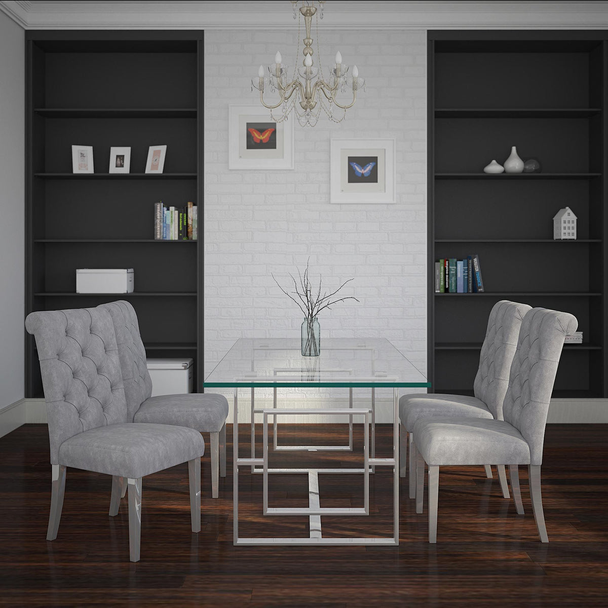 Glass Rectangular Dining Table, 71" in Silver