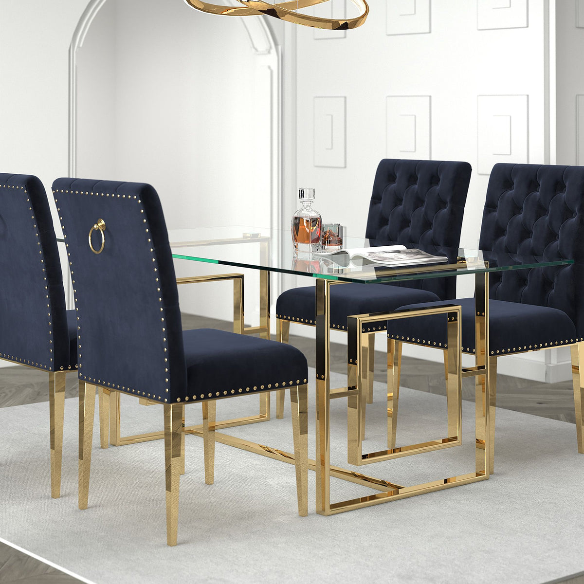 Glass Rectangular Dining Table, 71" in Gold