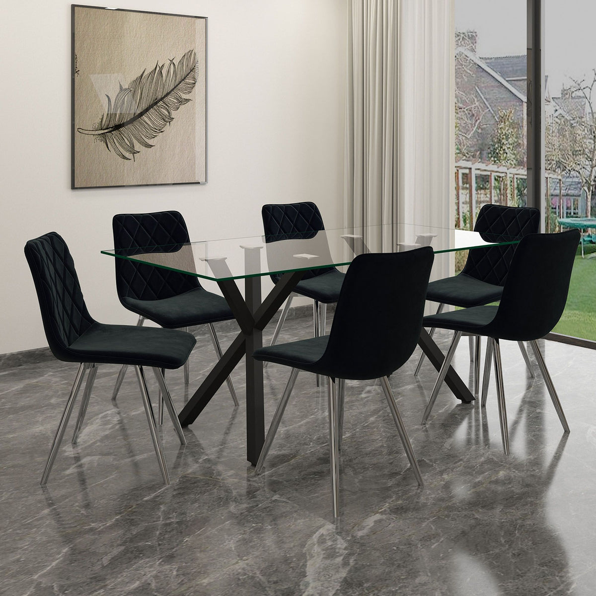 Glass Rectangular Dining Table, 71" in Black