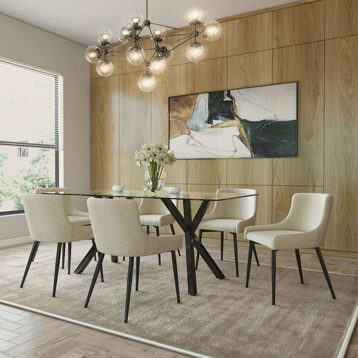 Glass Rectangular Dining Table, 71" in Black