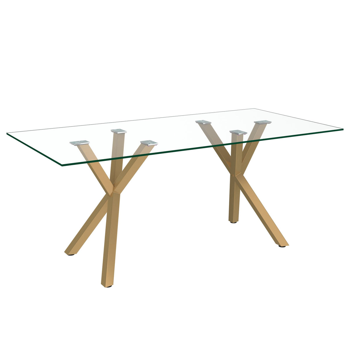 Glass Rectangular Dining Table, 71" in Aged Gold