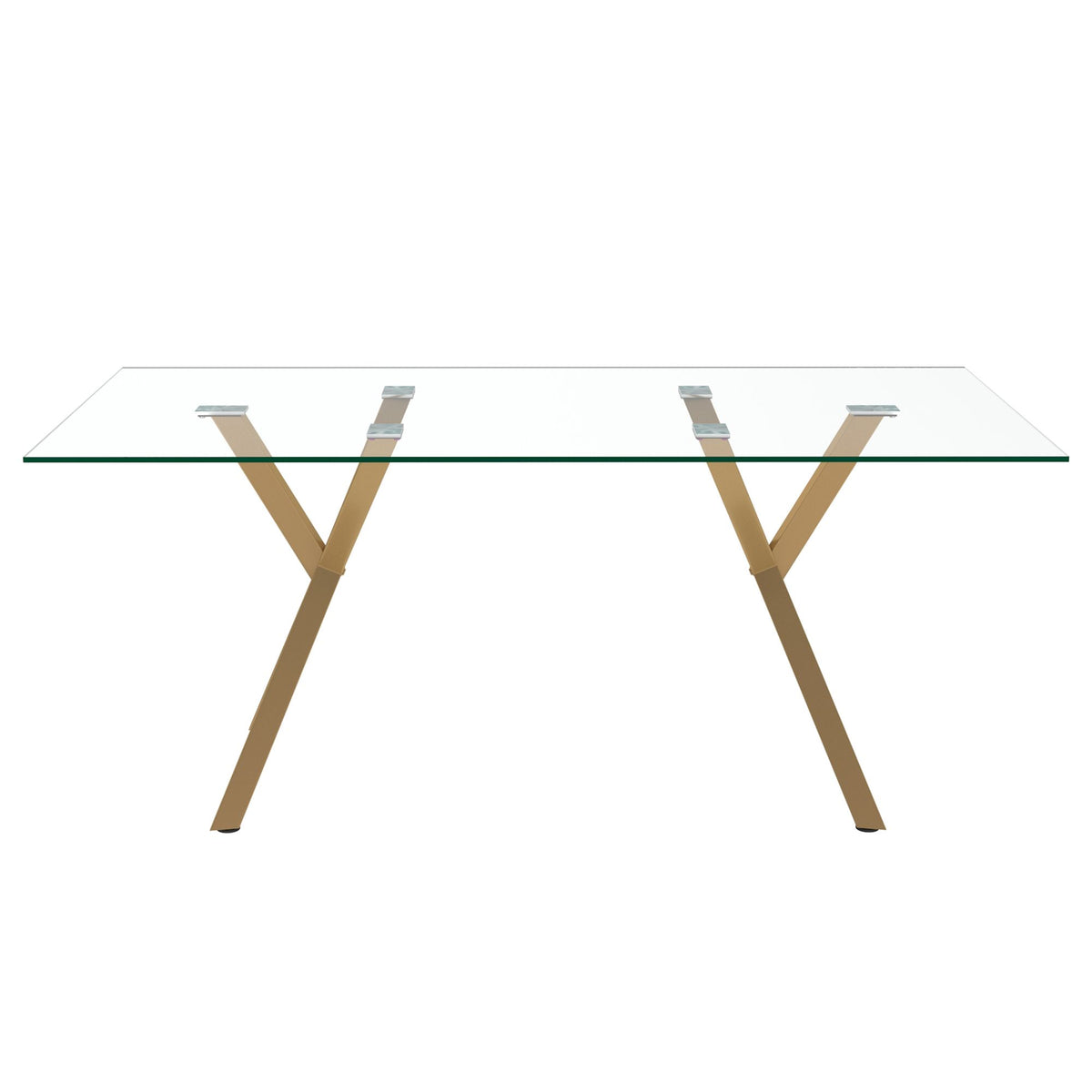 Glass Rectangular Dining Table, 71" in Aged Gold