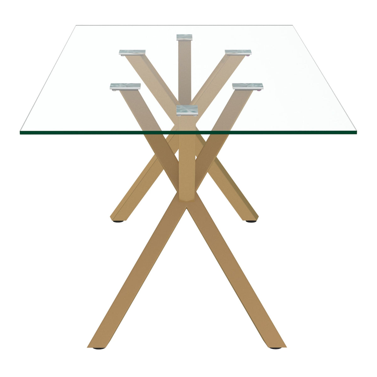 Glass Rectangular Dining Table, 71" in Aged Gold