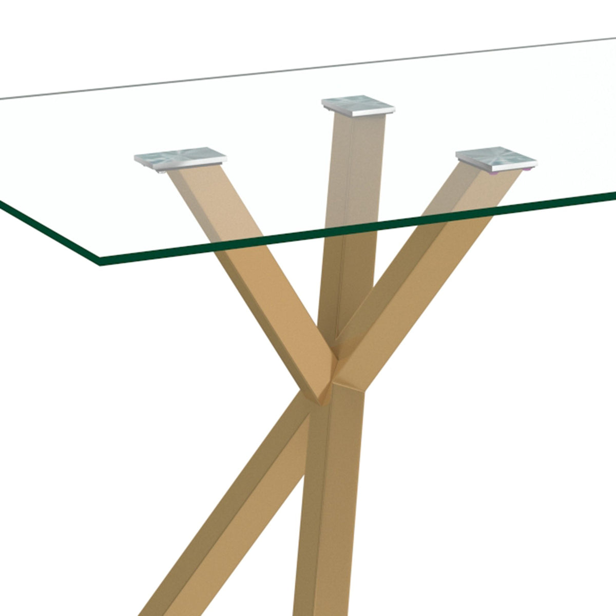 Glass Rectangular Dining Table, 71" in Aged Gold
