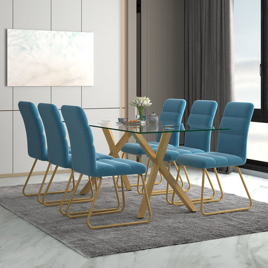Glass Rectangular Dining Table, 71" in Aged Gold