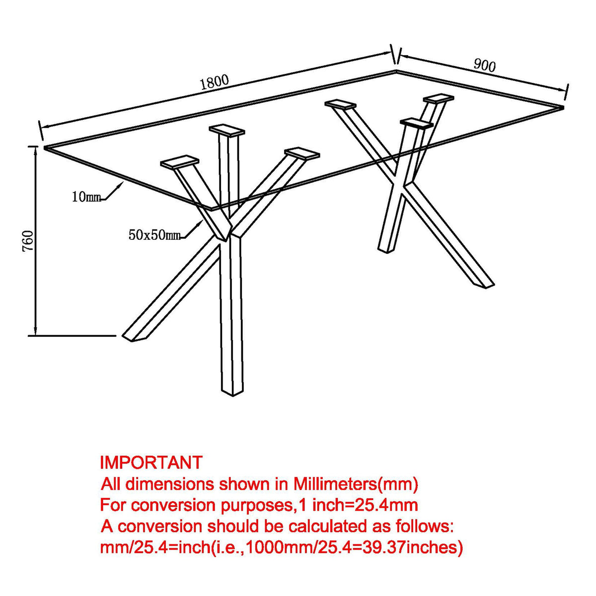 Glass Rectangular Dining Table, 71" in Aged Gold