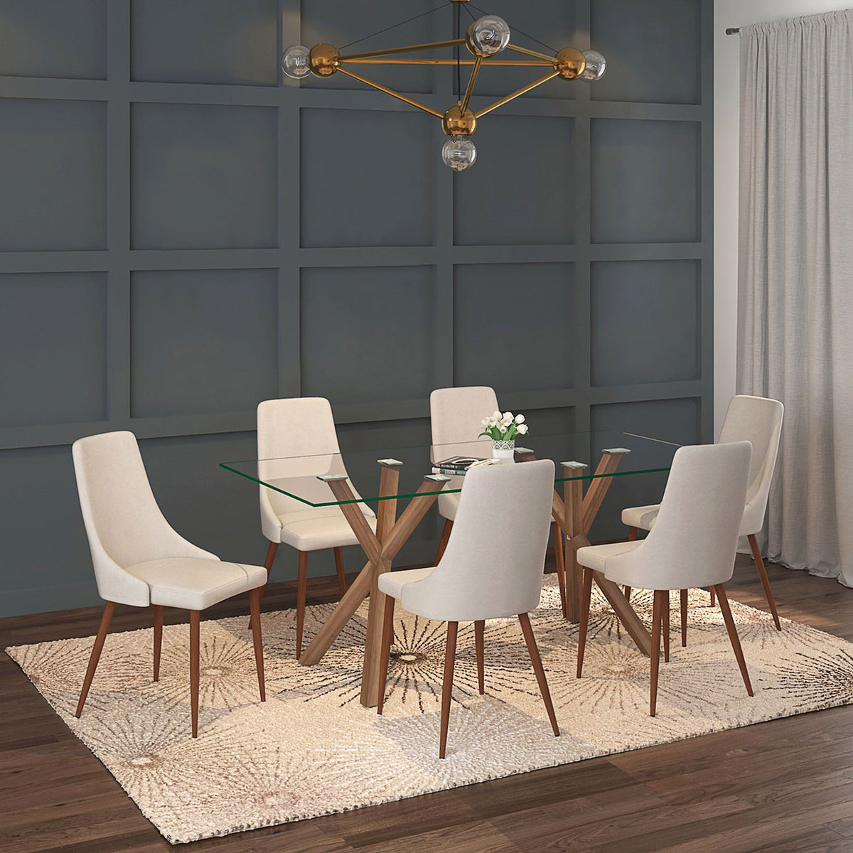 Glass Rectangular Dining Table, 71" in Walnut